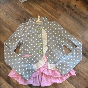 Matilda Jane Gray Polka Dot Top with Green Button